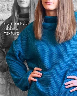 Bavlnený pulóver so zvýšeným rolákom, vyrobený z mäkkej svetroviny s pohodlnou rebrovanou štruktúrou. Výnimočný modrý...